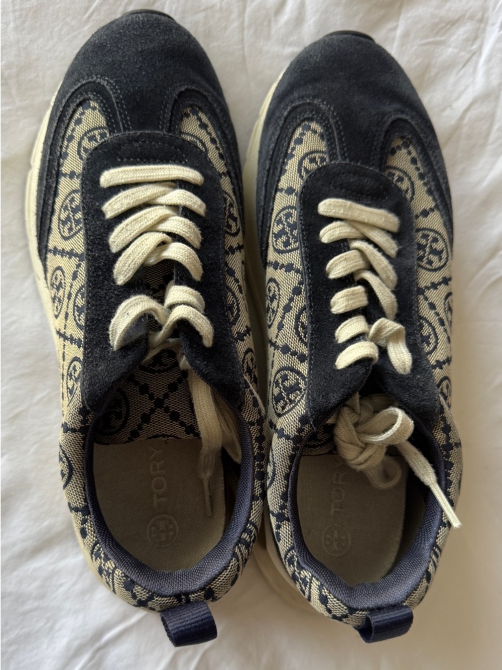 Tory Burch Navy & Cream Logo Jacquard Slip-On Sneakers